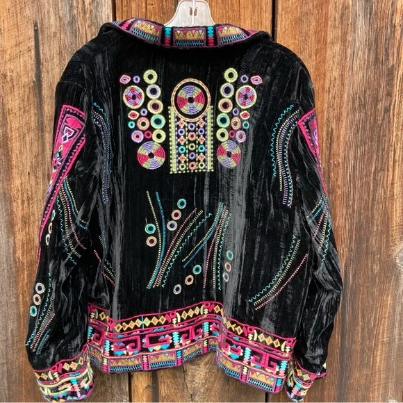 Vintage 90s Coldwater Creek crushed velvet boho embroidered blazer - Picture 6 of 10